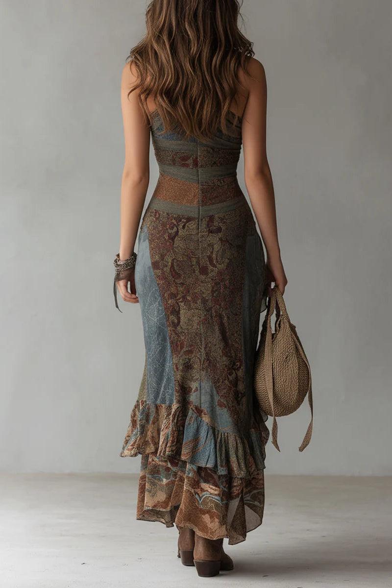 Vestido largo asimétrico estampado con abertura - Gris