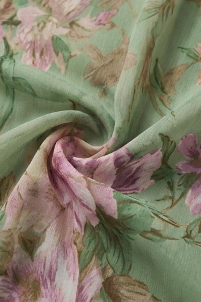 Vestido largo de gasa floral con cuello halter - Morado