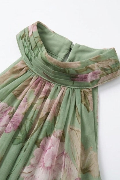 Vestido largo de gasa floral con cuello halter - Rosa