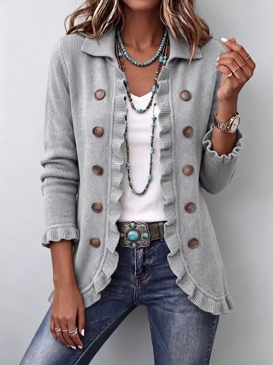 Chaqueta de Punto Gris Jaspeado con Volantes de Sira Montero