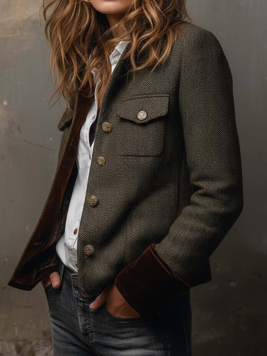 Blazer de Espiga con Ribete en Contraste de Sira Montero