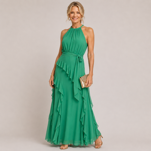 Audrey™ | Halter Neck Ruffle Maxi Dress