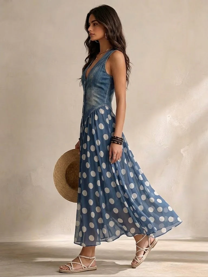 Adeline™ | Polka Dot Chiffon Midi Dress