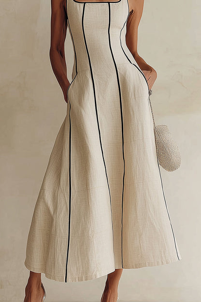 Vestido largo de lino a rayas