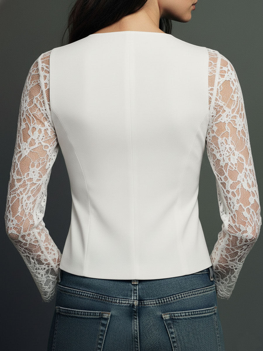 Top blazer con mangas semitransparentes en burdeos de Sira Montero