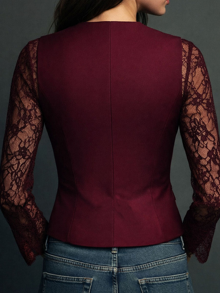 Top blazer con mangas semitransparentes en burdeos de Sira Montero