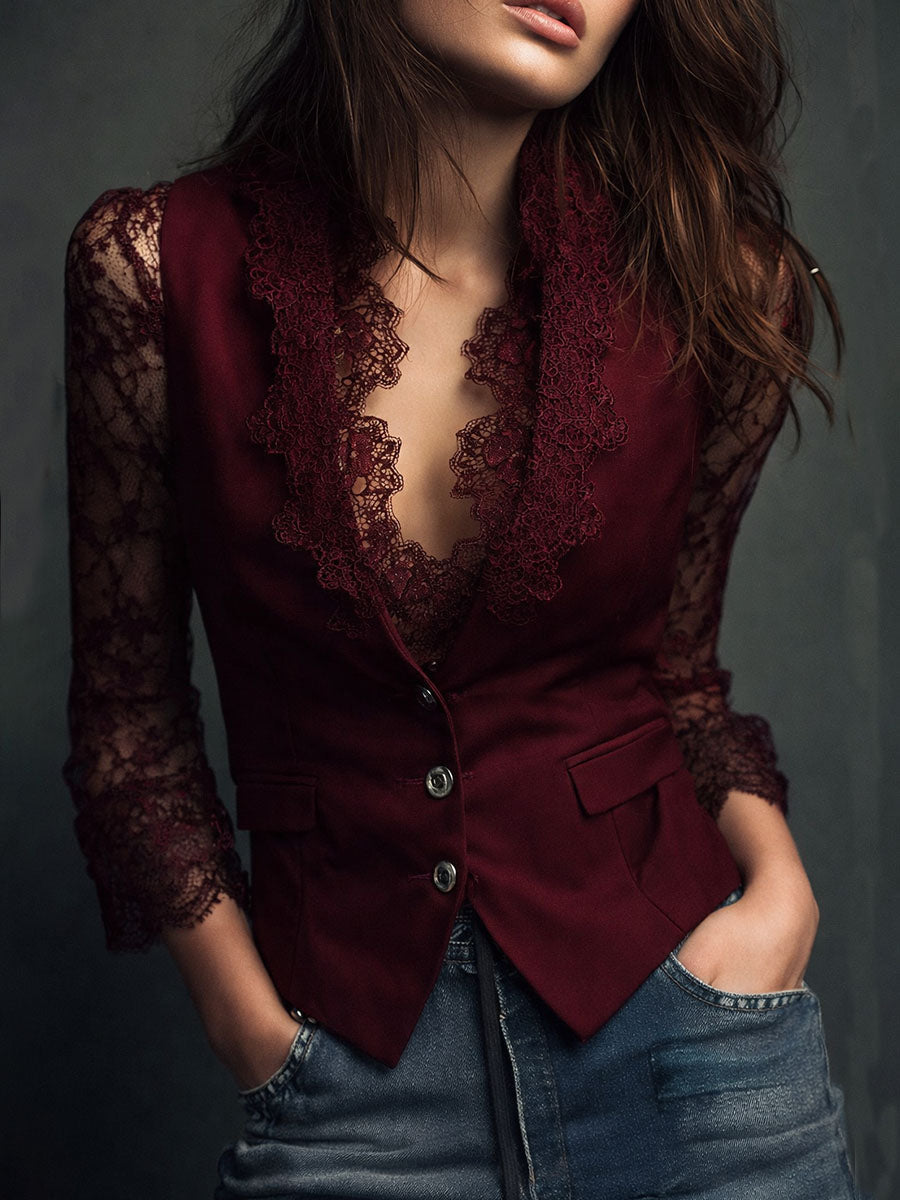 Top blazer con mangas semitransparentes en negro de Sira Montero