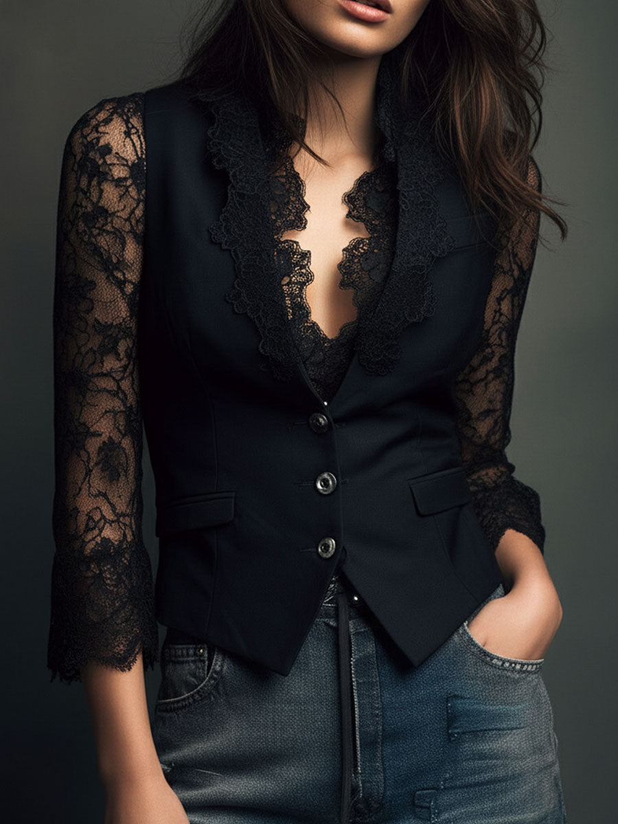 Top blazer con mangas semitransparentes en burdeos de Sira Montero