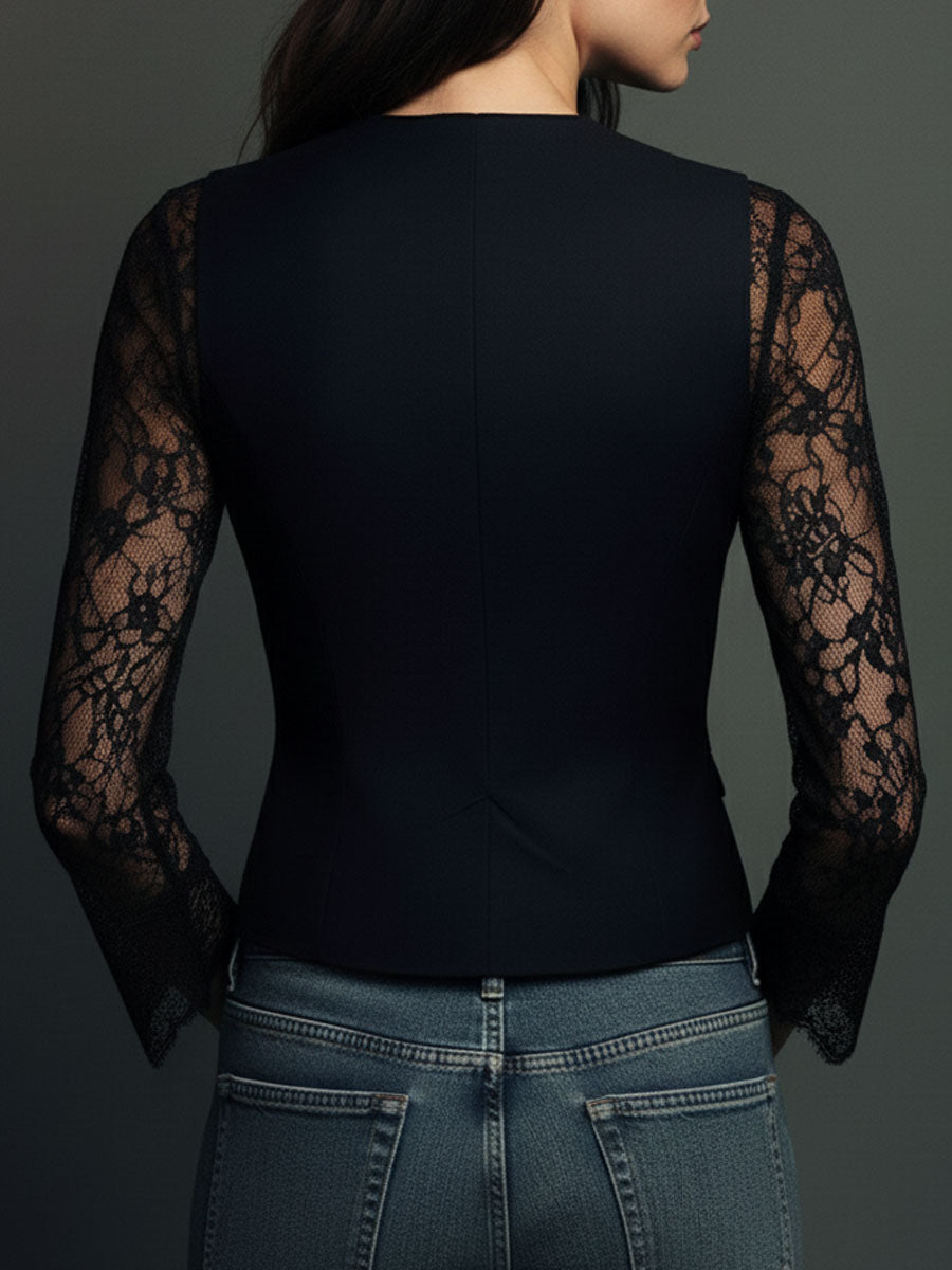 Top blazer con mangas semitransparentes en burdeos de Sira Montero