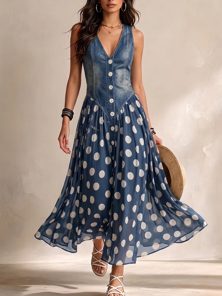 Adeline™ | Polka Dot Chiffon Midi Dress
