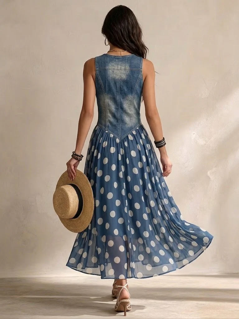 Adeline™ | Polka Dot Chiffon Midi Dress