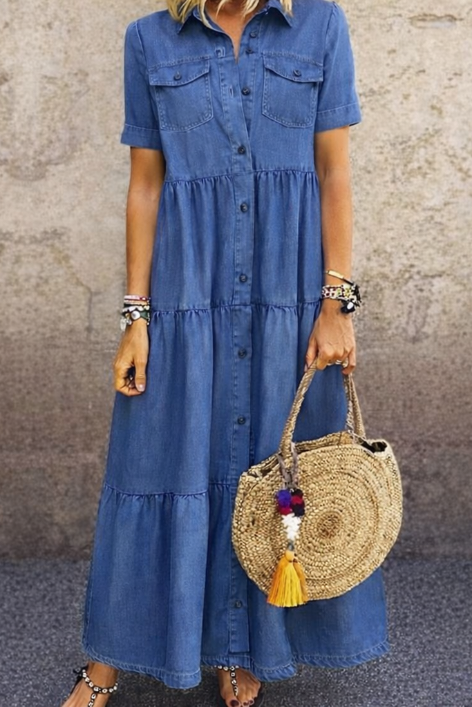 Vestido midi con botonadura y volantes de Sira Montero