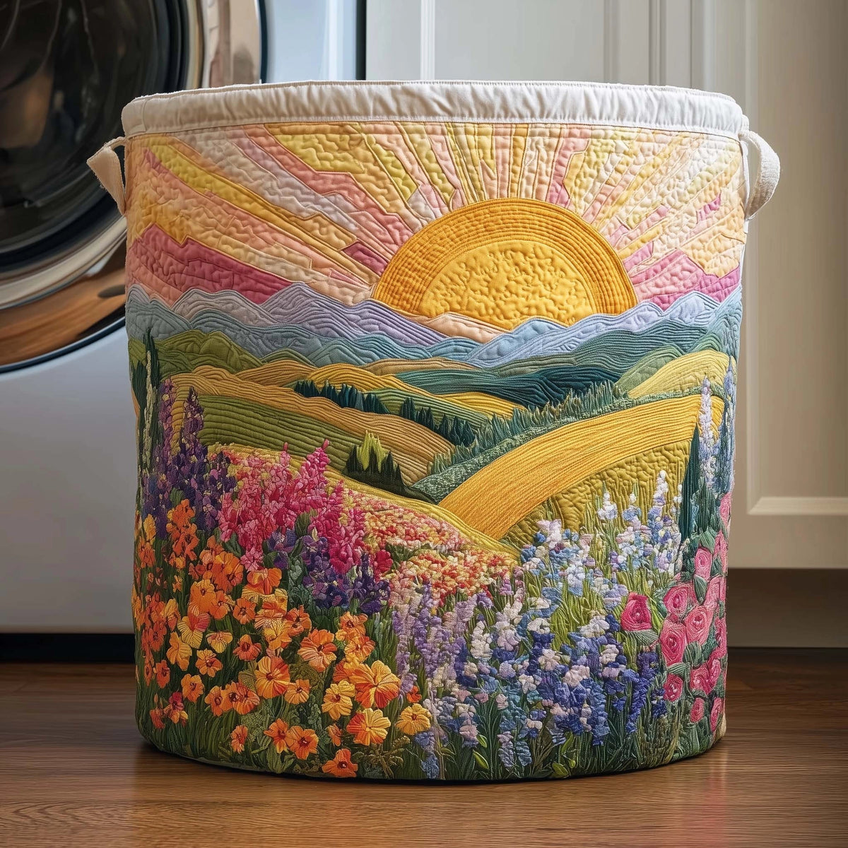 Cesto de Ropa Acolchado de Ovejas al Atardecer de Sira Montero