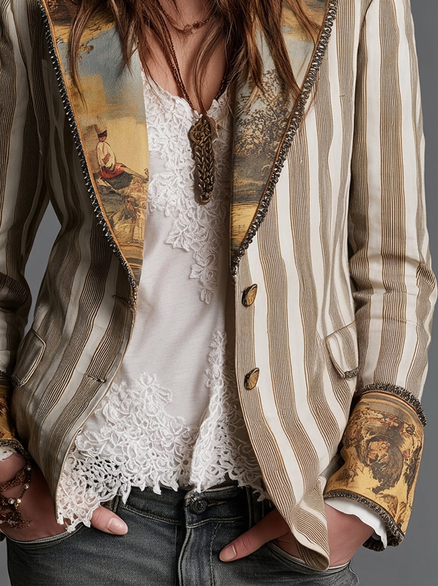 Blazer Bohemio a Rayas con Cuello Estampado de Sira Montero