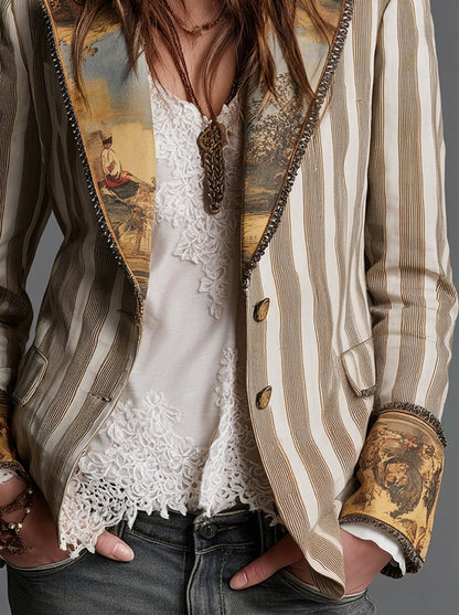 Blazer Bohemio a Rayas con Cuello Estampado de Sira Montero