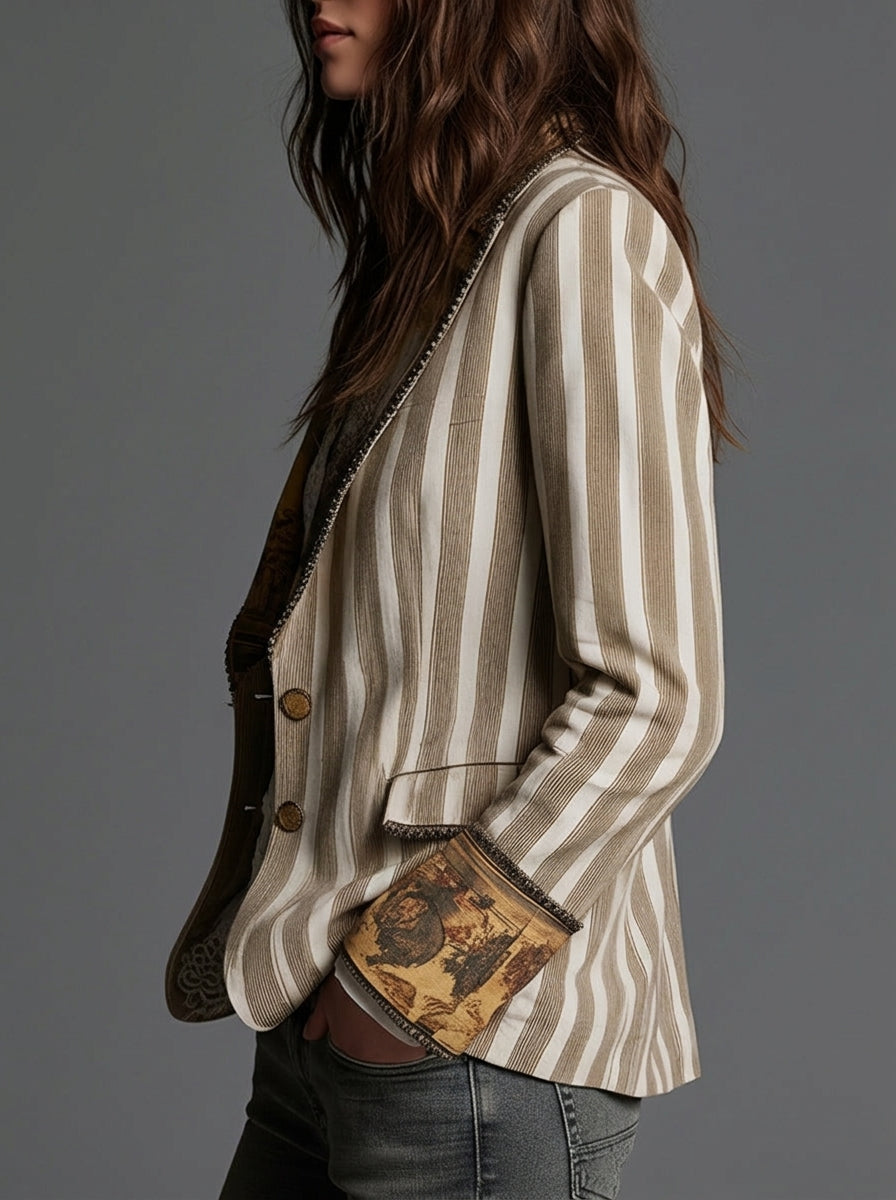 Blazer Bohemio a Rayas con Cuello Estampado de Sira Montero