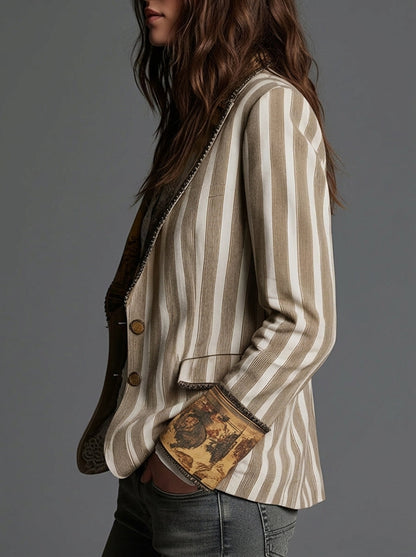 Blazer Bohemio a Rayas con Cuello Estampado de Sira Montero