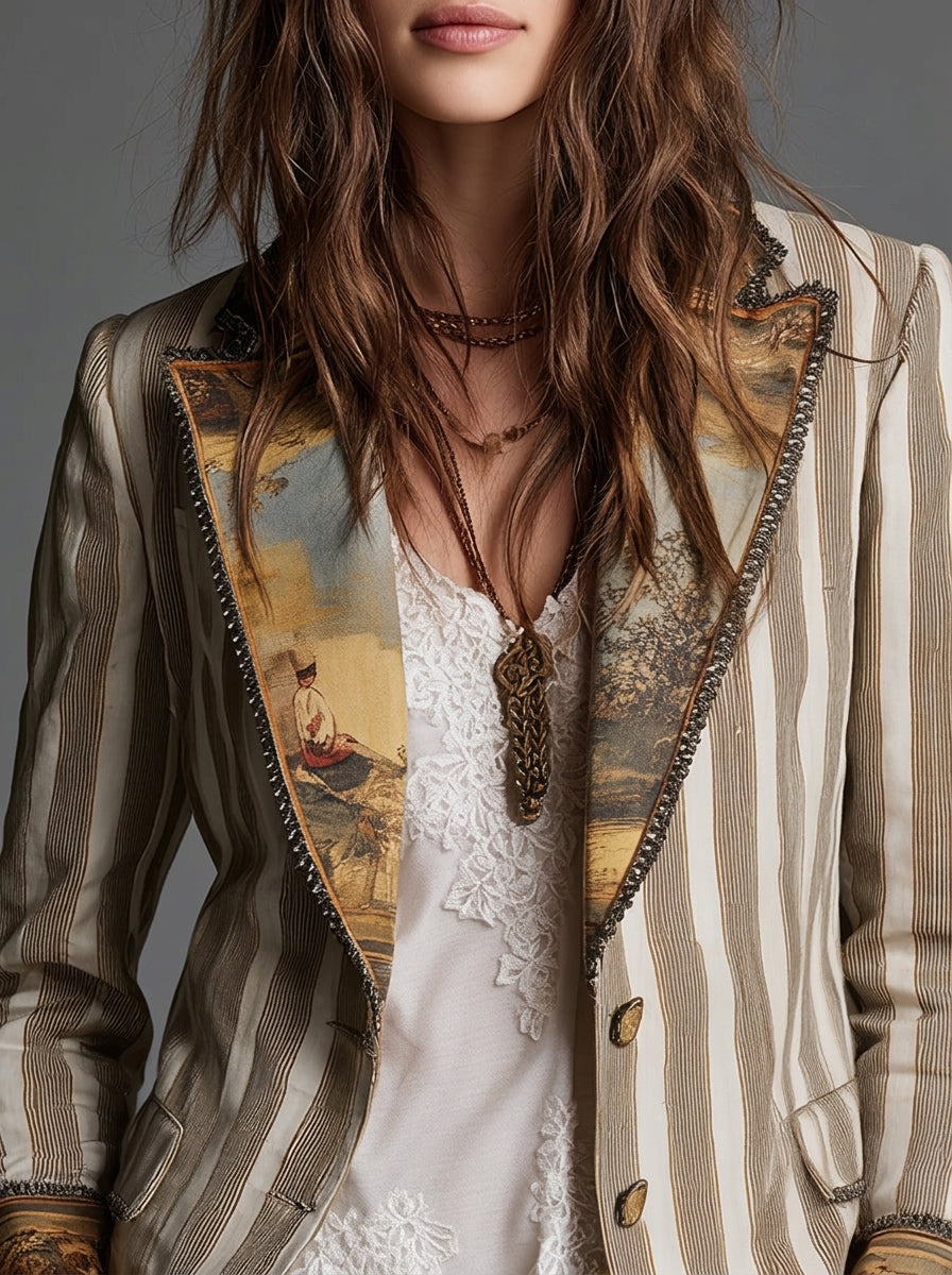 Blazer Bohemio a Rayas con Cuello Estampado de Sira Montero