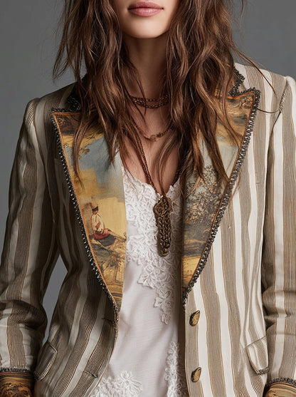 Blazer Bohemio a Rayas con Cuello Estampado de Sira Montero