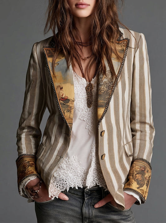 Blazer Bohemio a Rayas con Cuello Estampado de Sira Montero