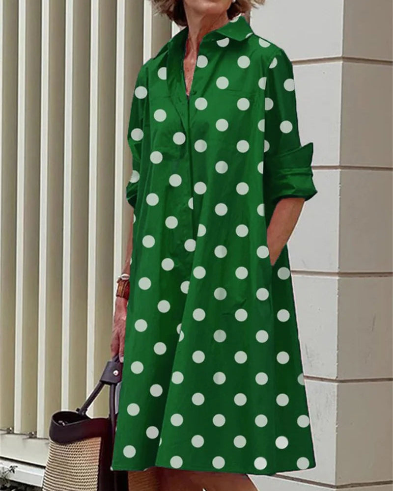 Vestido midi abotonado · Topos verdes