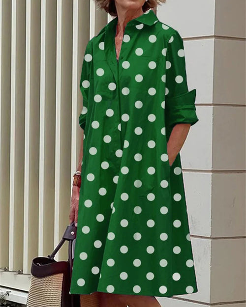 Vestido midi abotonado · Topos verdes