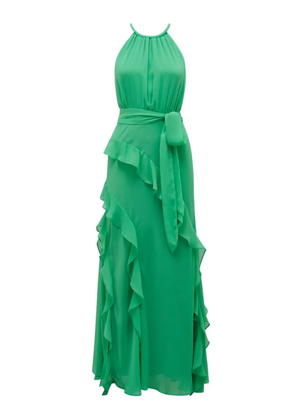 Audrey™ | Halter Neck Ruffle Maxi Dress