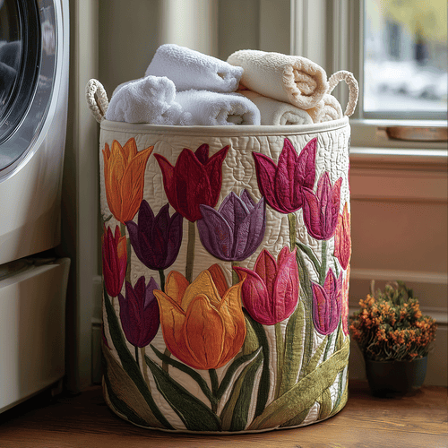 Cesto de Ropa Acolchado de Tulipanes de Sira Montero