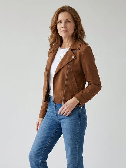 Chaqueta Corta de Ante Sintético con Solapa de Sira Montero