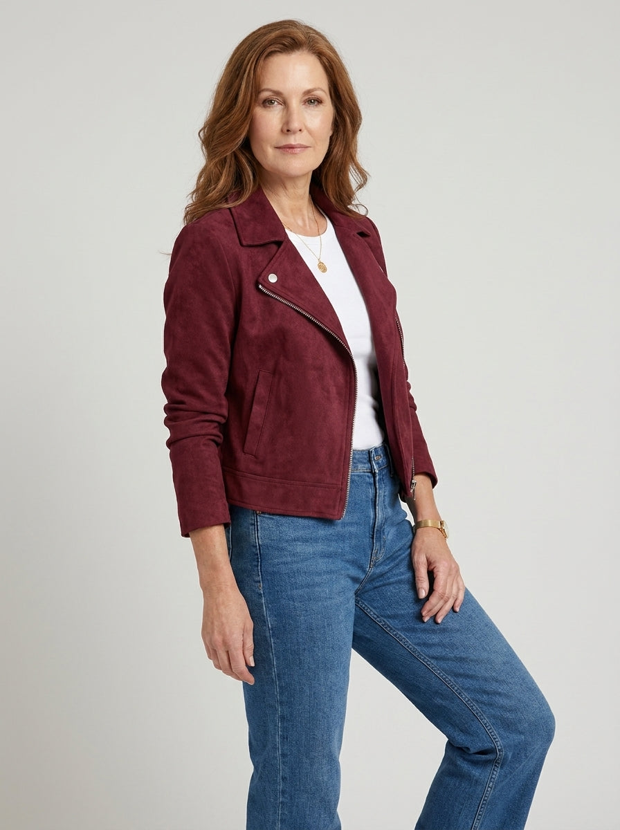Chaqueta Corta de Ante Sintético con Solapa de Sira Montero
