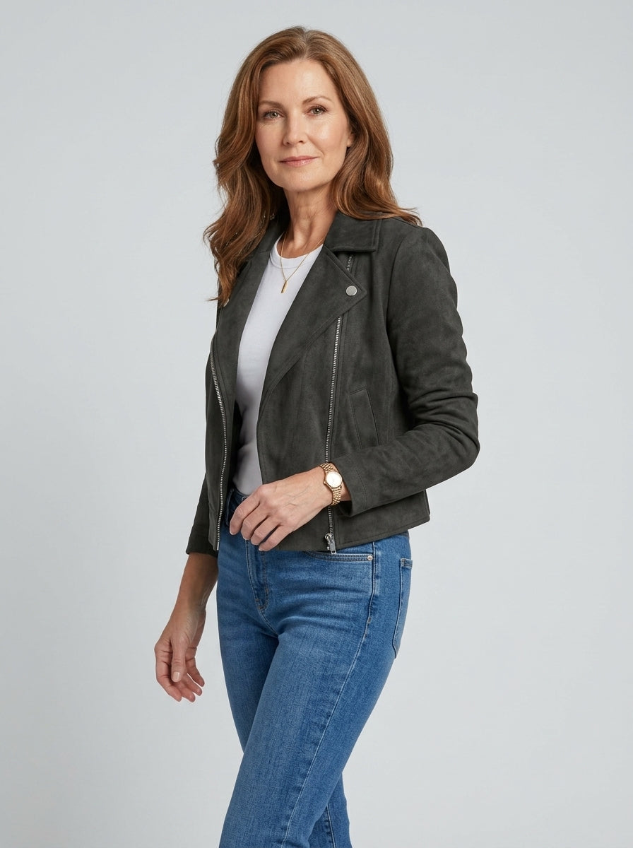 Chaqueta Corta de Ante Sintético con Solapa de Sira Montero
