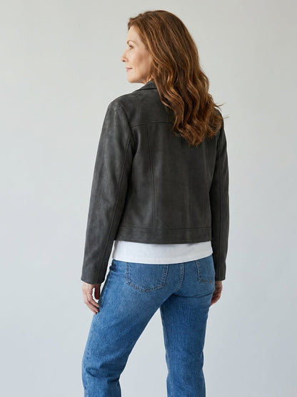 Chaqueta Corta de Ante Sintético con Solapa de Sira Montero
