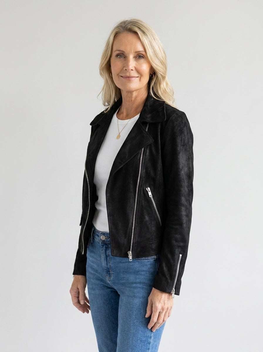 Chaqueta Corta Multicremallera con Cuello de Solapa de Sira Montero