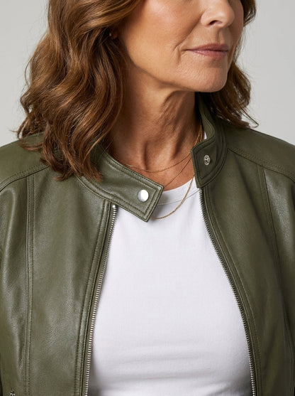 Chaqueta Biker de Polipiel con Cuello de Solapa de Sira Montero
