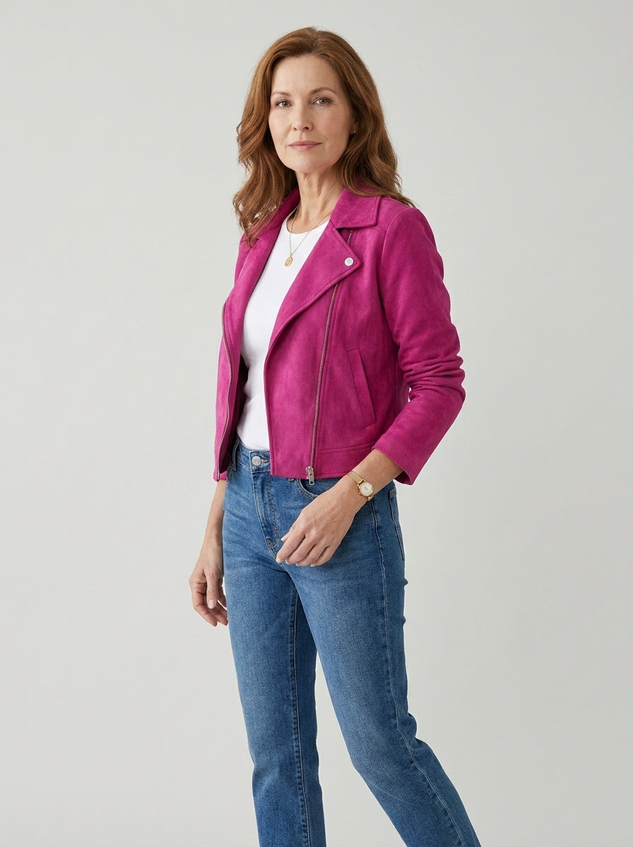 Chaqueta Corta de Ante Sintético con Solapa de Sira Montero