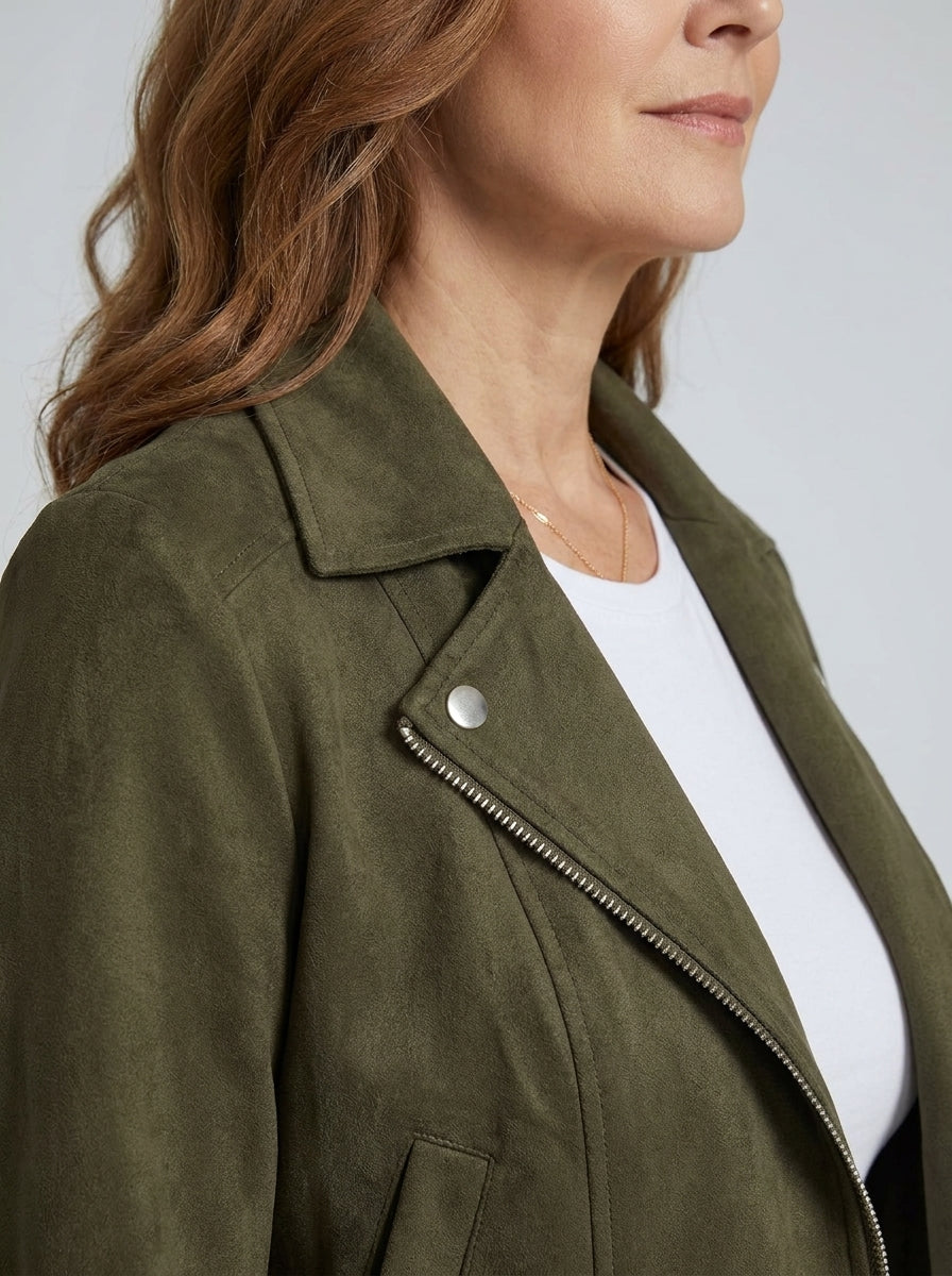 Chaqueta Corta de Ante Sintético con Solapa de Sira Montero