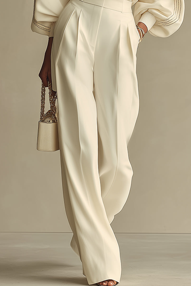 Conjunto de top de canalé y pantalón de pierna ancha - Marfil