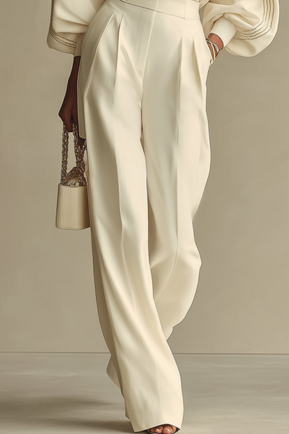 Conjunto de top de canalé y pantalón de pierna ancha - Marfil