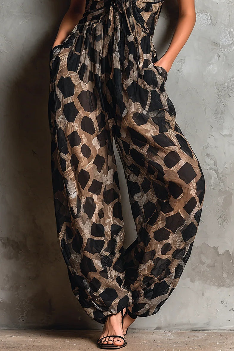 Traje de gasa negra leopardo