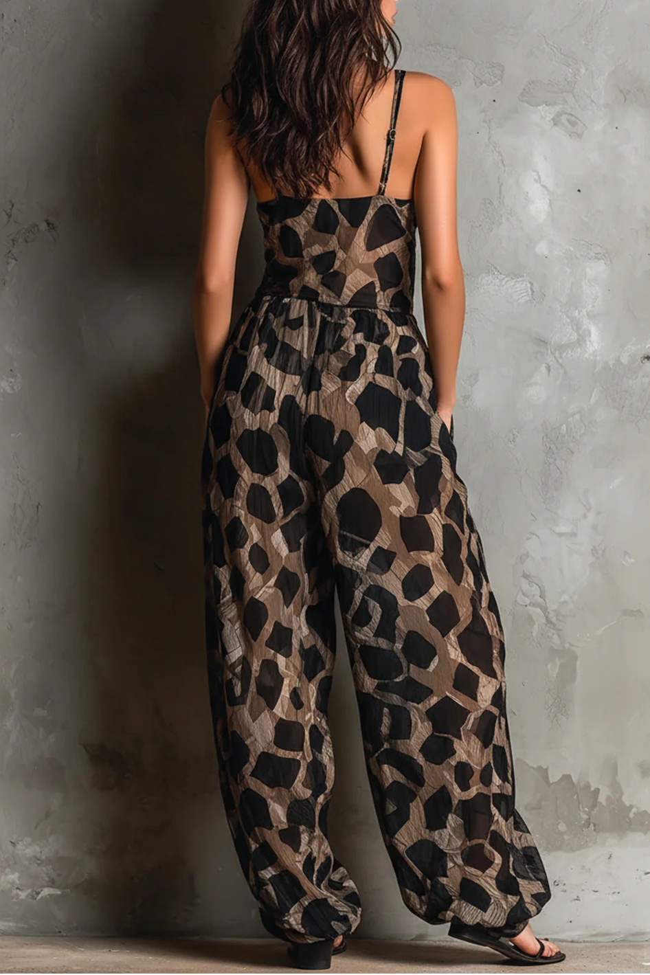 Traje de gasa negra leopardo