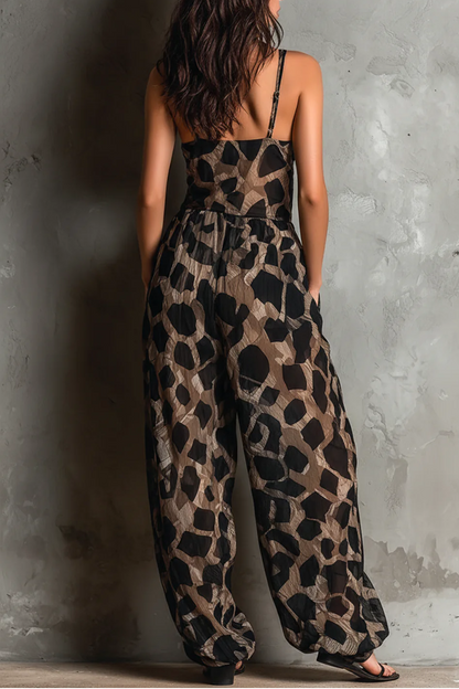 Traje de gasa negra leopardo