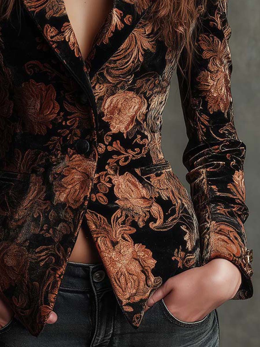 Blazer Floral en Negro y Bronce de Sira Montero