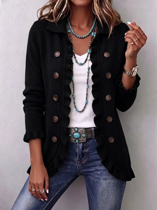 Chaqueta de Punto Negro con Volantes de Sira Montero
