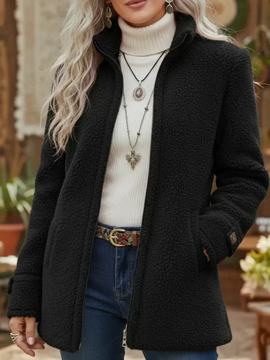Chaqueta con Cremallera y Cuello Alto en Tacto Lana de Sira Montero