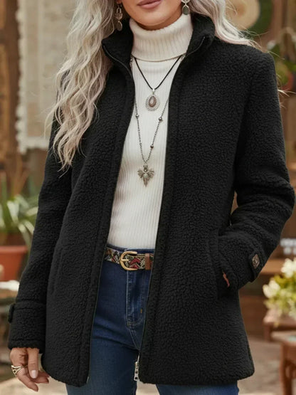 Chaqueta con Cremallera y Cuello Alto en Tacto Lana de Sira Montero