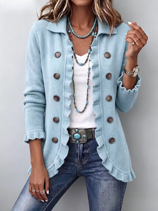 Chaqueta de Punto Azul Empolvado con Volantes de Sira Montero