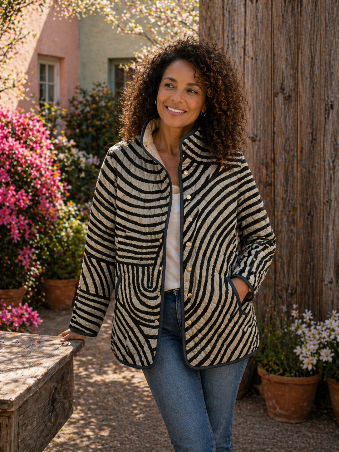 Chaqueta Acolchada de Círculos Retro de Sira Montero