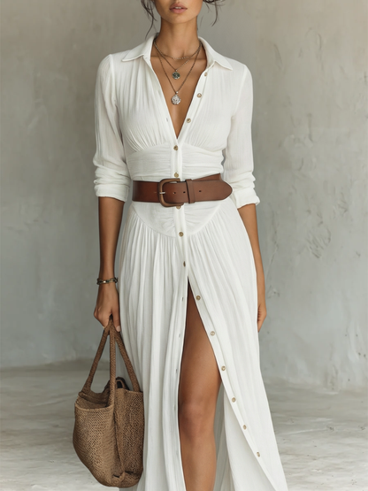 The Flavienne Pleated Shirt Dress