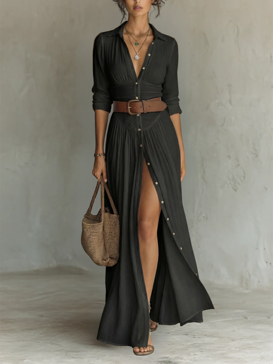 The Flavienne Pleated Shirt Dress