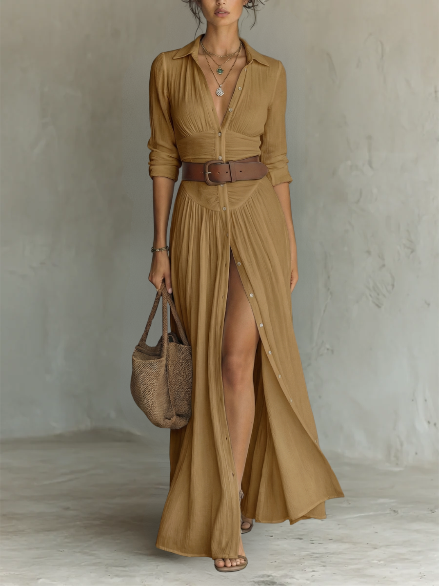 The Flavienne Pleated Shirt Dress